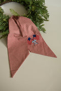 Patriotic Gingham Wreath Sash with Embroidered American Flags