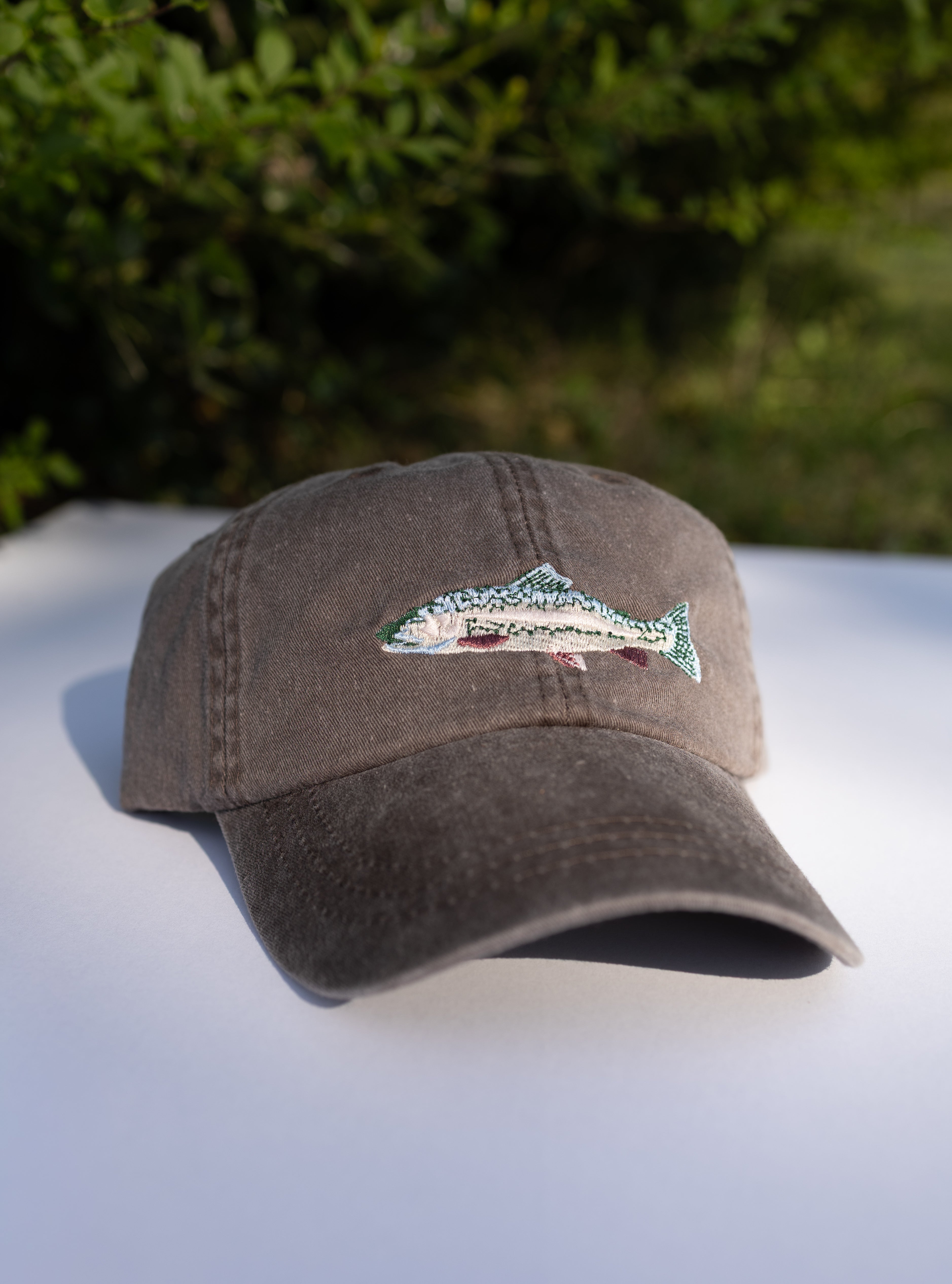 Vintage Trout Fishing Hat – Washed Brown Embroidered Cap