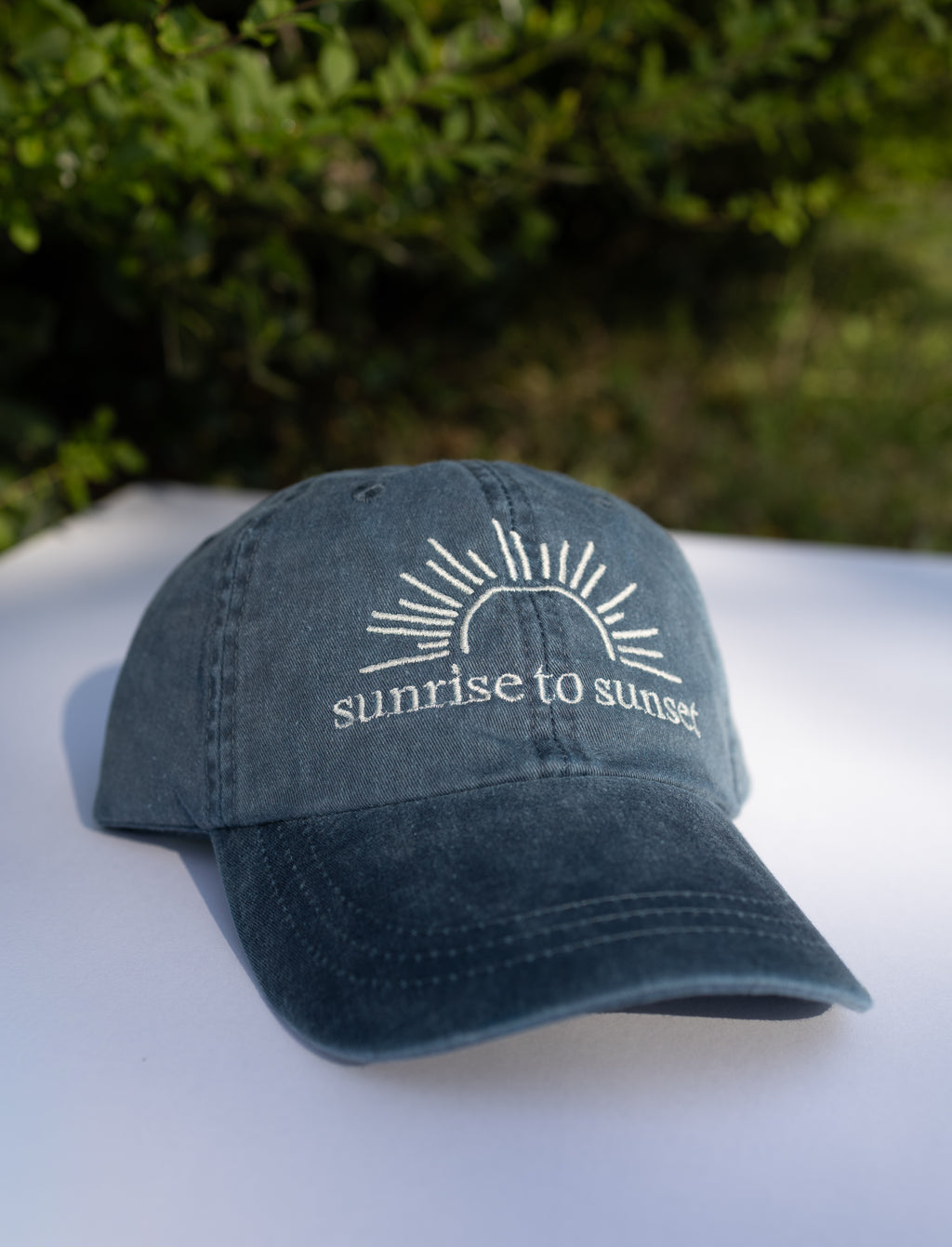 Sunrise to Sunset Hat – Washed Blue Embroidered Cap (Psalm 113:3)