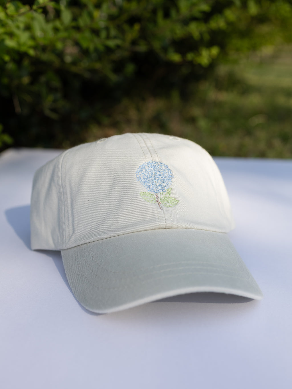 Hydrangea Hat – Washed Neutral Embroidered Floral Cap