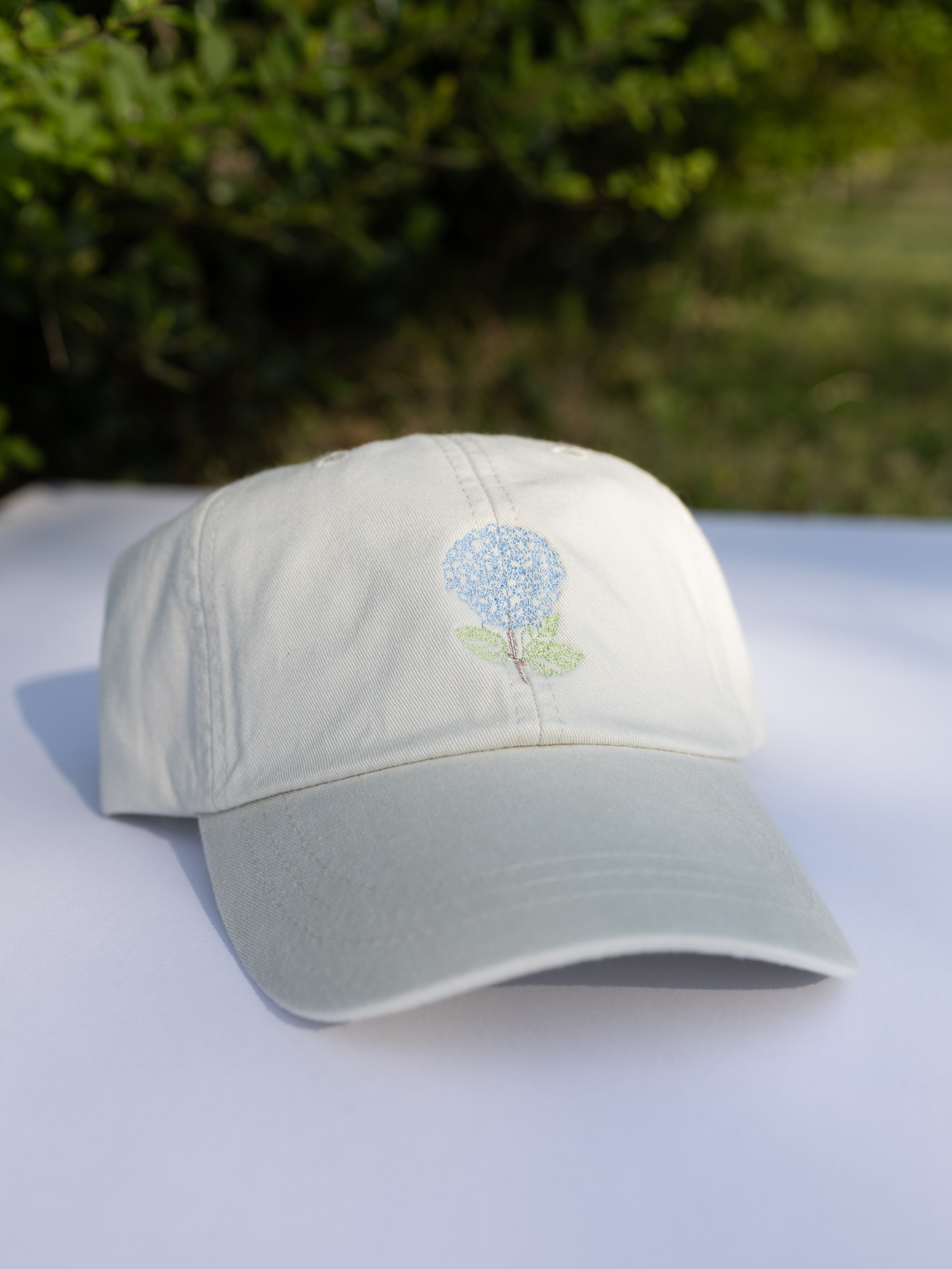 Hydrangea Hat – Washed Neutral Embroidered Floral Cap